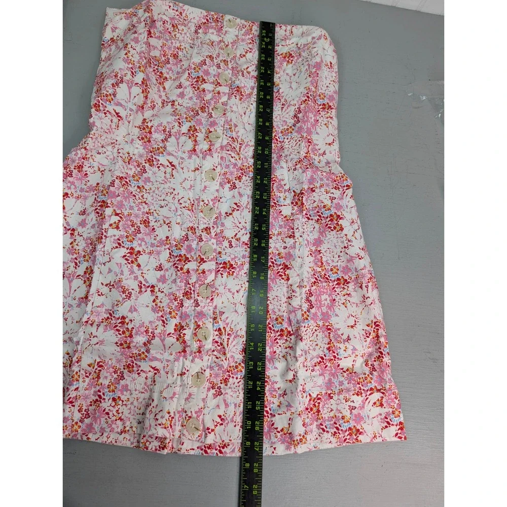 Free People Tomas Floral Strapless Mini Dress‎ Smocked Button Down Pink XL NWT